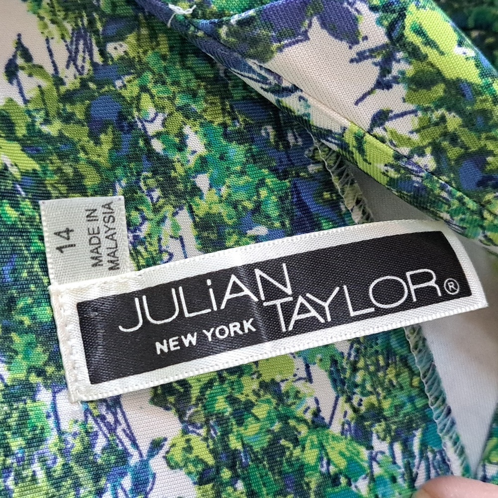 Julian Taylor New York Green Blue Floral Fit & Flare Sleeveless Flowy Midi Dress - Picture 3 of 12
